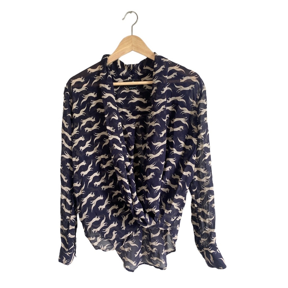 Guess by Marciano Navy and Cream Patterned Blouse